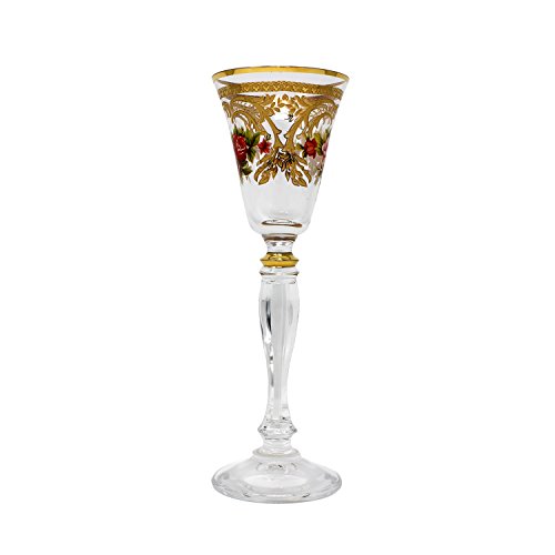 Glazze Crystal ALY-078-GL Liquor Glasses Cordial, Gold Floral