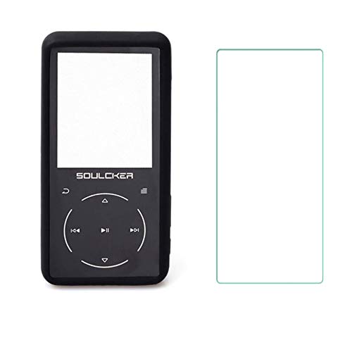 Esimen Premium Silicone Case for Soulcker MP3 Player Tempered Glass Screen Film Screen Protector Cover Travel Carry Pouch Sleeve (Black)
