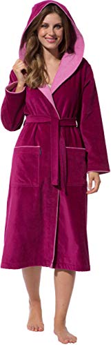 Morgenstern Bademantel Damen Kapuze Baumwolle Frottee Velours Lang – Bild 3