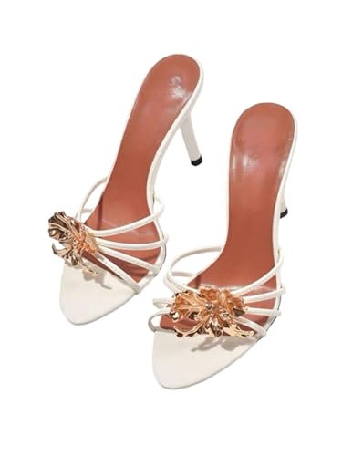 MakeMeChic Women's Metallic 3D Floral Open Toe Heeled Sandals at Amazon