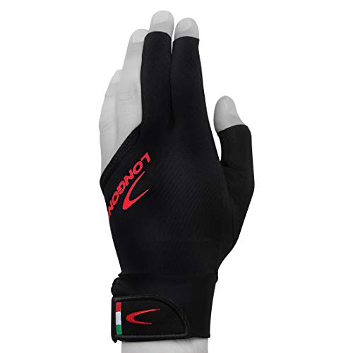 Longoni Black Fire 2.0 Billiard Pool CUE Glove - for Left or Right Hand - Black (Medium, for Left Hand)