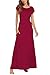 Bluetime Women's Short Sleeve Loose Plain Maxi Dresses Casual Long Dresses with Pockets (Wine Red, L)