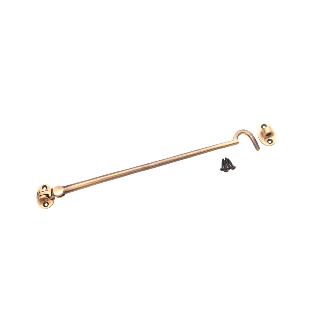 Infinity Decor Heavy Duty Antique Brass 12" (300mm) Cabin Hook & Eye Silent Catch Door Latch Holder with Screws for Gate Shed Patio Window Garden Gate