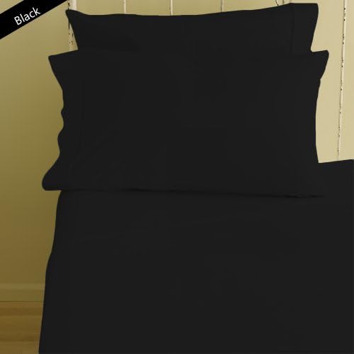 4 Piece Sheet Set 400 Thread Count 26" Deep Pocket Solid Pattern Black Color Queen Size 100% Pima Cotton