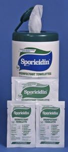 Sporicidin - Box of Disinfectant Towelettes, Individually Wrapped (5" x 8") 50 per box