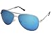 LotFancy Aviator Sunglasses for Men with Case, UV400 Protection, 61MM, Lightweight Eyewear for Driving Fishing Sports, Revo Blue Mirrored Lens, Silver Metal Frame