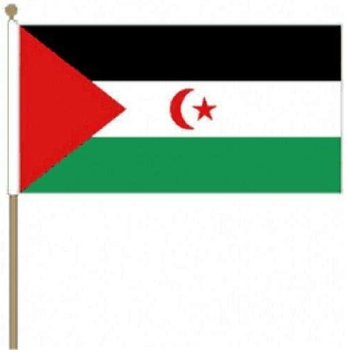 Flagmania® Pack Of 12 Western Sahara (12" x 18") Large Hand Waving Flags + 59mm Button Badge
