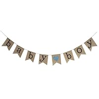 Seasons Treasure 9ft Handmade Baby Shower Burlap Banner,Hessian Bunting Banners Party Decoration (Boy Style)