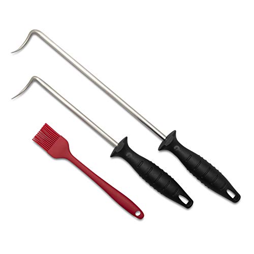 dBack 2 Pigtail Food Flipper Set 16” and 12” BBQ Meat Turner Hooks