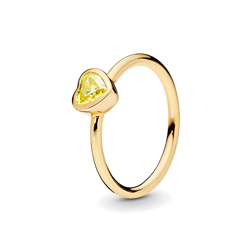 PANDORA Yellow Stone Heart Ring, Size 5, With Gift Box