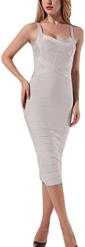 HLBandage Midi-Calf Solid Color Spaghetti Strap Rayon Bandage Dress Nude