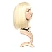 Magibrunette Blonde Short Bob Wigs for Women, Straight with Flat Bangs Synthetic Shoulder Length Blunt Cut Bang Heat Resistant Hair with Wig Cap Natural Looking Cosplay Costume Daily Use