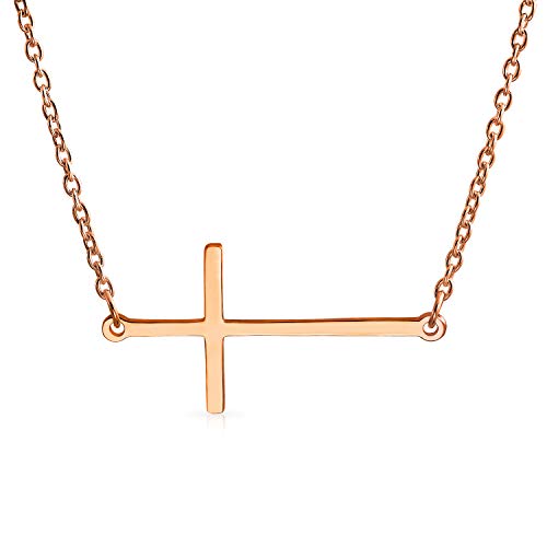 Bling Jewelry Delicate Simple Plain Horizontal Sideways Cross Necklace Station Pendant For Women Teens Rose Gold Plated .925 Sterling Silver โ image 1