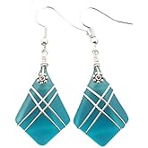 Yinahawaii Handmade Sea Glass Earrings, Hawaiian Jewelry, Wire Cross Earrings, Handmade Earrings Sea Glass Jewelry For Women Birthday Gift For Her