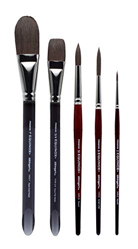 KINGART 1060B Equinox - Synthetic Squirrel - Set of 5 Paint Brush Set, Assorted, Brown, Red, Black, Silver