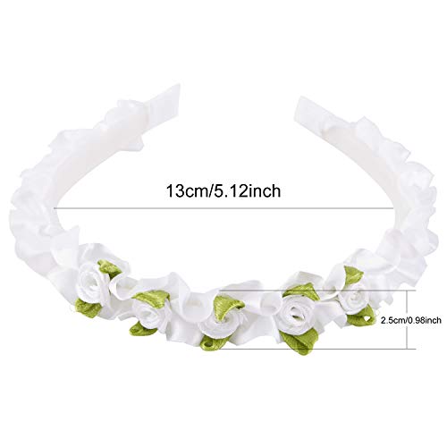7 Pack Boho Rose Flower Crown Floral Leaf Ribbon Wreath Headbands Hair Garland Wedding Bridal Headpiece Tiara Clasp White Yellow Red Hairbands Hawaiian Party Halloween Accessories for Women Girl Kids