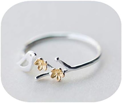 kakupao Flower Ring,Silver Ring,Mini Bird Ring,Animal Ring,Adjustable Ring,Dainty Ring,Cute Ring
