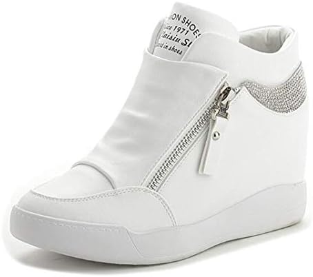 DETAIWIN Womens Casual Shoes Slip On Zip Comfortable Height Increasing Fashion PU Leather Wedges Sneakers