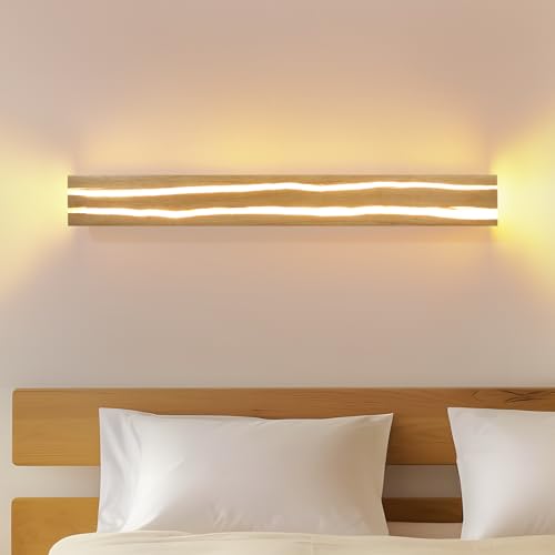 ZMH LED Wandleuchte innen Holz - 80CM Wandlampe Wohnzimmer 13W Warmweiß 3000K Flurlampe Wand Modern Design lange Nachtlampe Treppenhaus Wandbeleuchtun