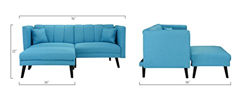 Mid-Century Modern Linen Fabric Futon Sofa Bed, Living Room Sleeper Couch (Sky Blue) - Thumbnail 6
