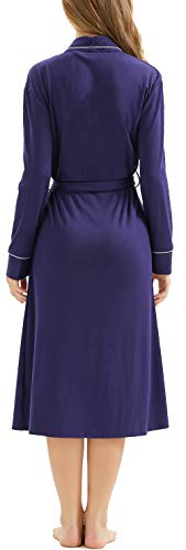 Women Robe Soft Kimono Robes Cotton Bathrobe Sleepwear Loungewear with Oblique V-Neck Heather (Navy Blue M)