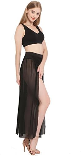 JAKY Womens Sheer Sarong Side Slit Beach Skirt Maxi Swimsuit Cover Ups Swimwear (Black-L)