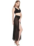 JAKY Womens Sheer Sarong Side Slit Beach Skirt Swimsuit Cover Ups Swimwear(Black)