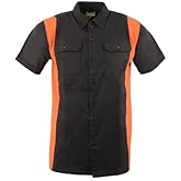 Biker Clothing Co. Mens Mdm11675.94 Men’s Two-Tone Black and Orange Short Sleeve Motorcycle Mechanic Shirt