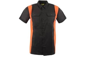 Biker Clothing Co. Mens Mdm11675.94 Men’s Two-Tone Black and Orange Short Sleeve Motorcycle Mechanic Shirt