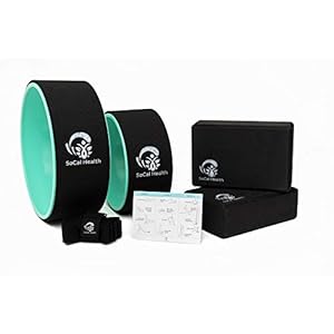 SoCal Health Yoga Wheel Set with Fitness Resistance Strap, Blocks and Carry Bag, Stretching Rollers for Flexibility and Balance with High Density Foam Block to Support and Deepen Poses, 6 Piece Set