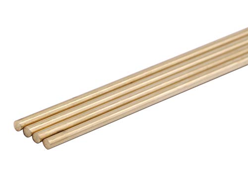 PGCOKO 4Pcs Solid Round Brass Rod Lathe Bar Stock Kit for DIY Craft Tool, 1/8 inch in Diameter 12 inch in Length