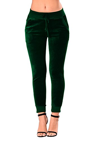 Linsery Women's Winter Velour Zipper Hooded Jacket Jogger Pants 2 Piece Sweatsuit M Green - Thumbnail 6