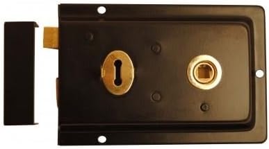 Ironmongery WorldOld Victorian Style Double Handed Flanged Rim Door Lock Latch 6" x 4" in 4 Finishes - Black