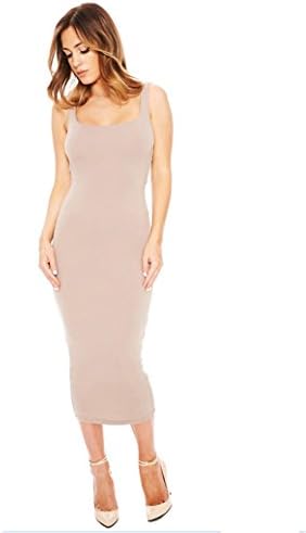 ELF Season Women's Sexy Solid Women Sleeveless Casual Home Long Maxi Vest Dresses,Nude,Medium
