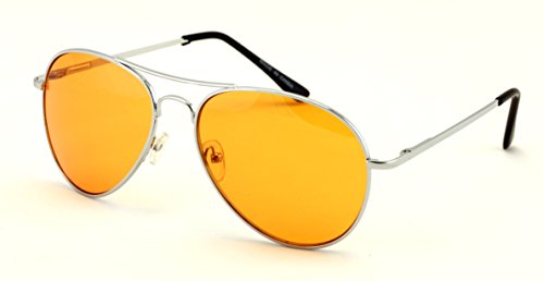VW Eyewear - Colorful Silver Metal Aviator With Color Lens Sunglasses (Orange lens)