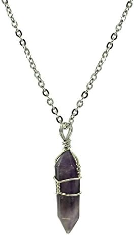 Hand Wired Natural Amethyst Birthstone Healing Point Chakra Pendant Necklace
