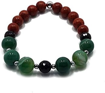 Le Matis LM-BRA-00013 Women's Bracelet with Semi-Precious Elastic Stones with Striped Green Agate, Purple, Onyx and Pale in Rhodium-Plated 925 Silver
