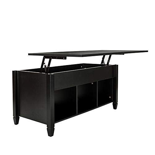 Lift Top Coffee Sugar Tables Tea Desk Foldable Wood Black Convertible Furniture for a Living Room, Dining Room, Bedroom, Office, Reception Room, etc - Thumbnail 2