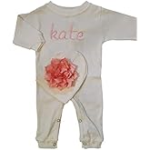 Theposhlayette Newborn Baby Girl Coming Home Outfit Personalized Romper with Beanie White Pink 0/3 Months