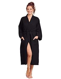 Lujosa bata suave y absorbente, liviana, larga kimono waffle spa albornoz para dama