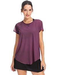 QUEENIEKE Mujer Yoga Tied Up Mix & Mesh Camiseta de manga corta Camiseta deportiva Top