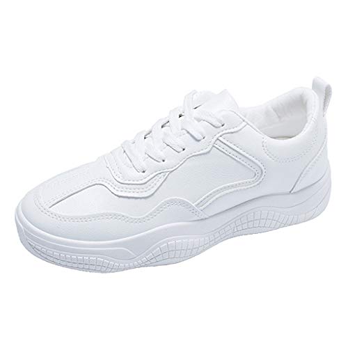 Women's Casual Sneakers Summer Outdoors Leather Walking Shoes Athletic Sport Running Trainers Leather Platfrom Shoe (White, US:6.5)