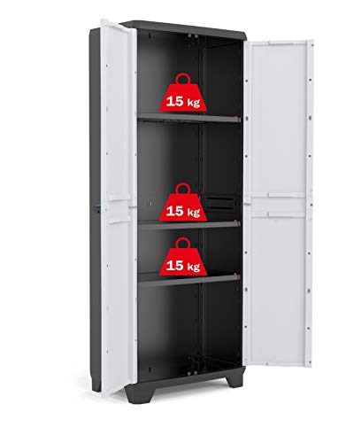 Keter 9724000 0616 02 Linear Kunststoffschrank, hoch, hellgrau/schwarz/blau, 68 x 39 x 173 cm – Bild 3