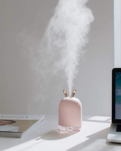 MeetingU Mini Portable Desk Humidifier - Cute Rabbit USB Cool Mist Air Humidifier with Night Light for Bedroom Office Desktop Car Travel