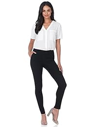 Rekucci pantalones modernos ajustados y elastizados, cómodos de cintura alta para dama