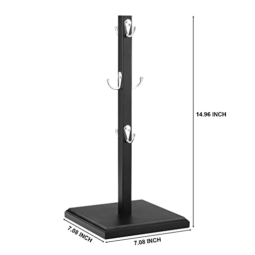 Rustic Coffee Mug Holder, Mug Holder Tree 6 Hooks Bamboo Mug Rack Holds 6 Mugs (Black)