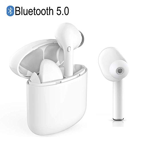 Bluetooth 5.0 Wireless Earbuds, Sports Headphones with Microphone Bass Earphones with Charging Case Compatible with Airpods Phone/Android (White)