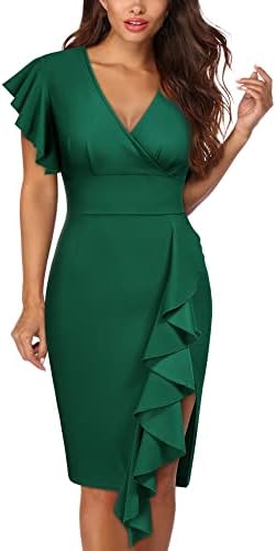 Knitee Women's Deep-V Neck Ruffle Sleeves Cocktail Party Pencil Slit Formal  Dress, Dark Green, XXL price in UAE | Amazon UAE | kanbkam