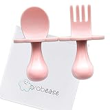 GRABEASE First Self Feed Baby Utensils with a Togo Pouch - Anti-Choke, BPA-Free Baby Spoon and Fork Toddler Utensils - Toddler Silverware for Baby Led Weaning Ages 6 Months+, Blush