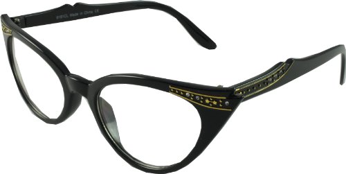 Revive Eyewear Big Girls' 50's Cat Eye Metallic Edging Black Frame/ Black Lens Non Polarized Glasses 140